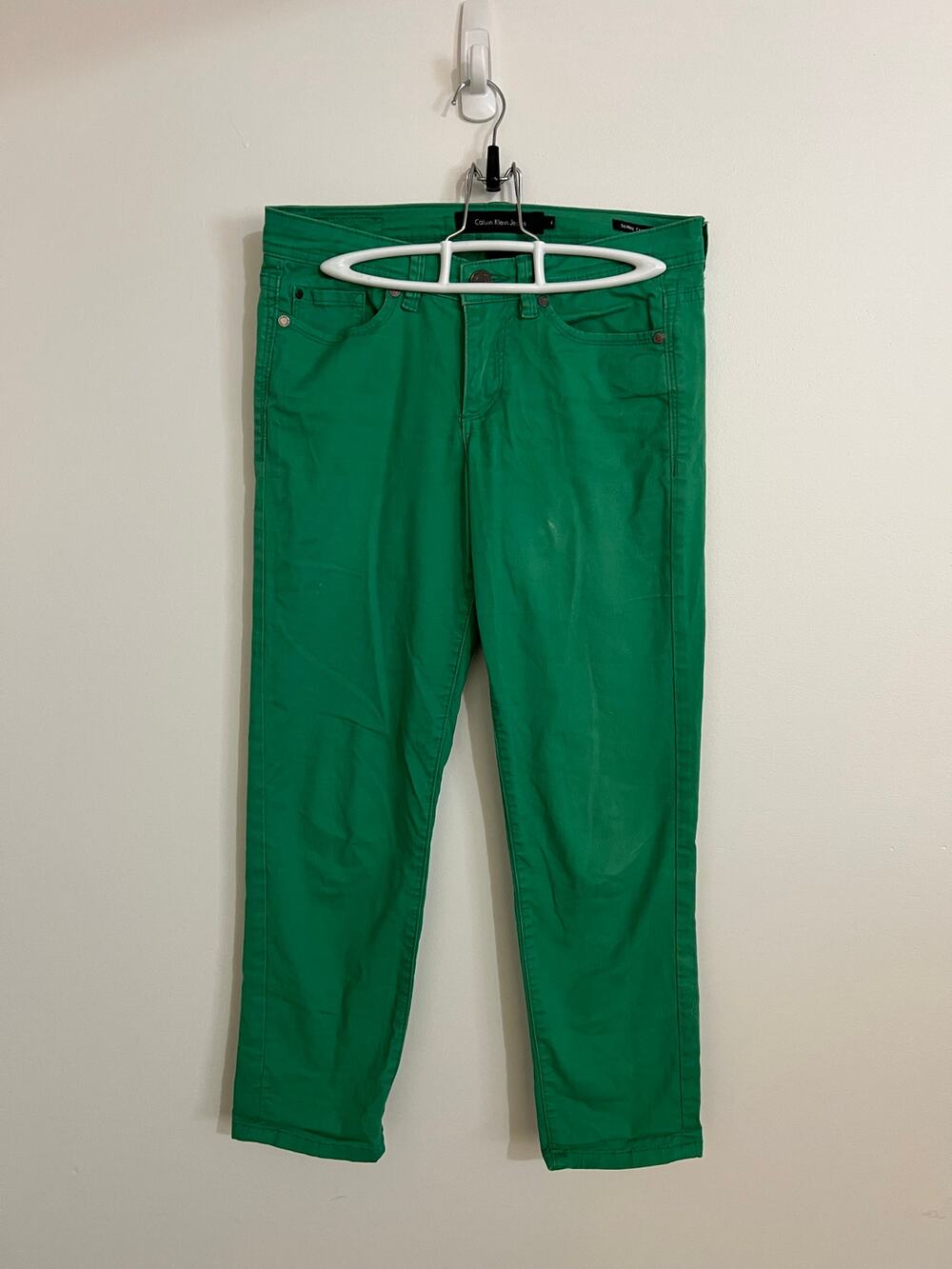 Calvin Klein Green Skinny Crop Jeans Womens 4 Stretch Kelly Green Denim Pants